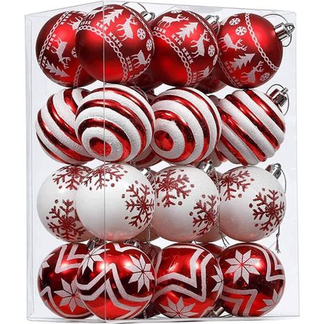 Bardusch-24 boules rouges blanches multicolores incassables avec ficelles, décoration sapin Noël (1/4)