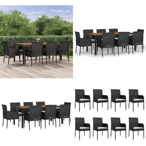 9-tlg. Garten-Essgruppe mit Kissen Schwarz Poly Rattan - Gartenessgruppe - Gartenmöbel (1/5)