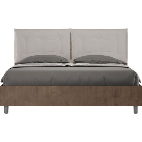 Letto matrimoniale contenitore 160x190 noce cuscini similpelle tortora Egos Annalisa