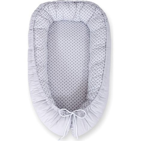 Babykokon, doppelseitig, Laufstall, Wickeltuch, Premium BOBONO - Mini-Rosette, grau (1/5)