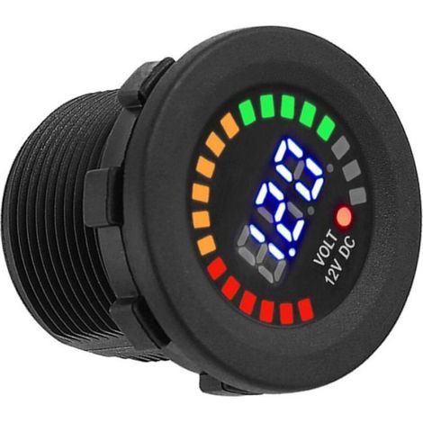 Voltmètre LED - Affichage Numérique 5-15 V - Étanche IP65 - Pour Moto Voiture Bateau - 4,1 x 3,7 cm - 12 V DC - 1 Pièce (1/5)