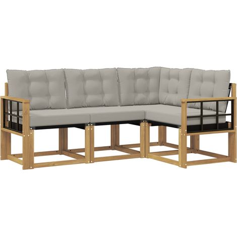 Set di divani da esterno 4 pz Salotto da Giardino Bianco e Grigio Chiaro (1/5)