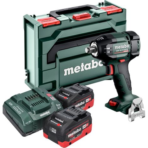 Atornillador de impacto a batería Metabo SSW 18 LTX 550 BL 18 V 550 Nm sin escobillas + 2 baterías LiHD de 8,0 Ah + cargador + metaBOX
