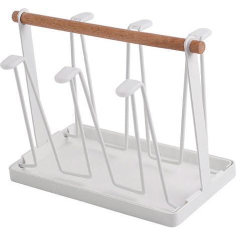Égouttoir Rack Métal Bois Design Minimaliste Effet Drainage Rapide Support Mug Étagère Évite Accumulation d'eau (1/5)