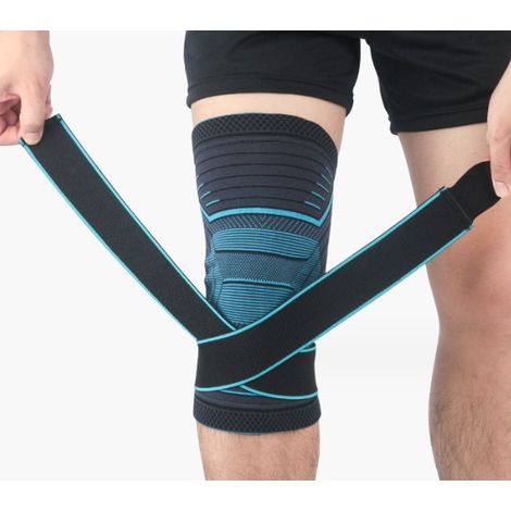 Genouillères de sport basiques noires et bleues pour hommes et femmes, taille L, ajustables (1/5)