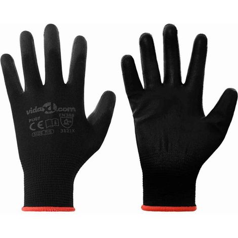 vidaXL Arbeitshandschuhe, 12 Stück, Schwarz, Größe 7/S, Polyester (1/5)