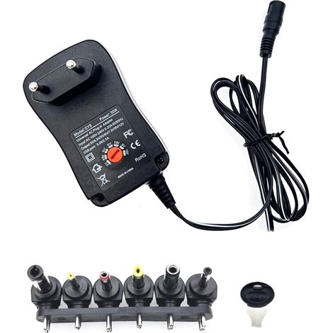 3 V 4,5 V 5 V 6 V 7,5 V 9 V 12 V Tension de sortie réglable 30 W Adaptateur CA avec 6 embouts adaptateur Chargeur universel avec port USB pour appareils électroniques ménagers (1/5)