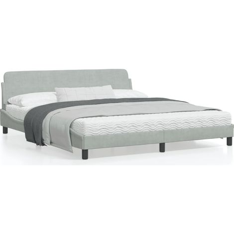 Cadre de lit avec tête de lit Gris clair 180x200 Velours (1/5)