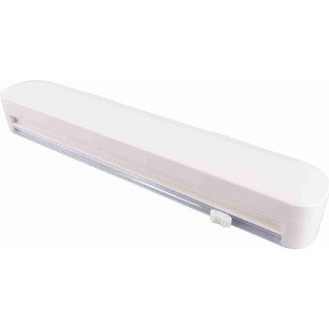 Coupe film alimentaire avec ventouses en ABS blanc 37x6x5cm adaptable boîte de rangement coupe film étirable (1/5)