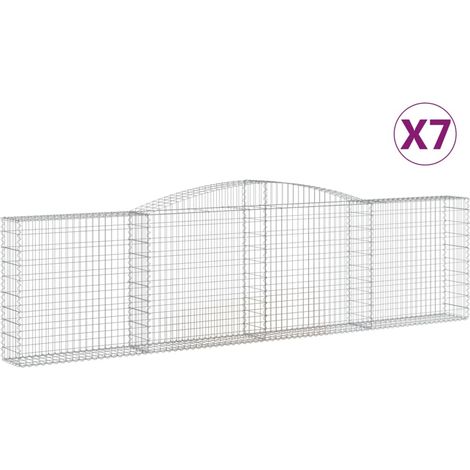 Cestas de gaviones Muro de contención arqueado Valla de jaula 7 piezas 400 x 30 x 100/120 cm Hierro galvanizado Plata 020041117