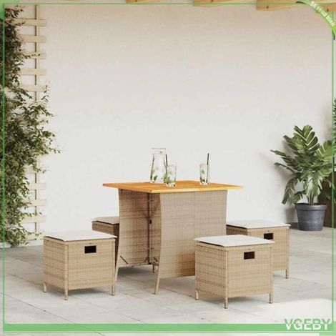 Ensemble à manger de jardin - FAFEICY - 365422 - Beige - Résine tressée (poly rotin) - Table acacia 76x76x74 cm (1/5)