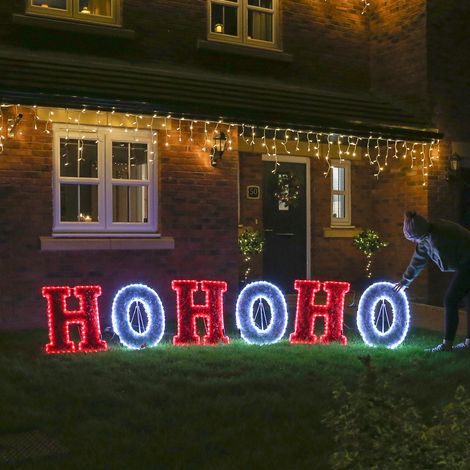 3m Outdoor LED HO HO HO Christmas Silhouette Motif Decoration Rope Light Tinsel (1/3)