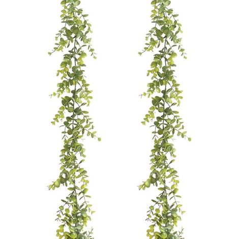 Lot de 2 guirlandes d'eucalyptus artificielles, 1,8 m, guirlande de vigne réaliste à suspendre pour décoration murale de mariage (1/5)