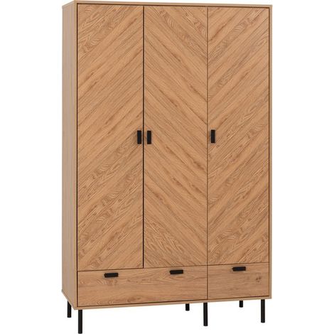 Leon 3 Door 2 Drawer Wardrobe - L47 x W118.5 x H190.5 cm - Medium Oak Effect