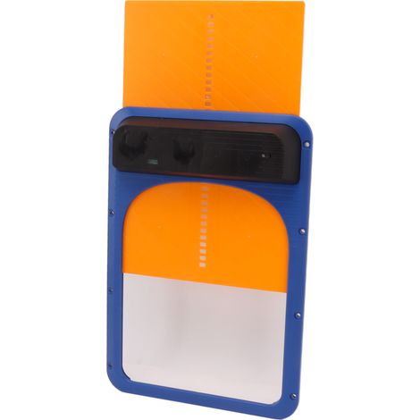Porte automatique pour poulailler en plastique, alimentée par piles et dotée d'un capteur de lumière, bleue et jaune. (1/5)