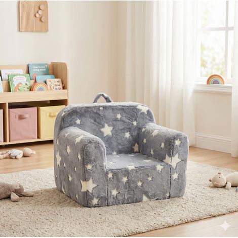 Fauteuil enfant 64x49x49 cm en tissu gris, léger pour salon et chambre, FloraGrace (1/5)