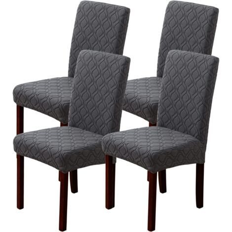 QORVA-Lot de 4 housses de chaise extensibles, amovibles et lavables, pour la maison, la cuisine, l'hôtel et le restaurant (4 pièces, gris) (1/5)