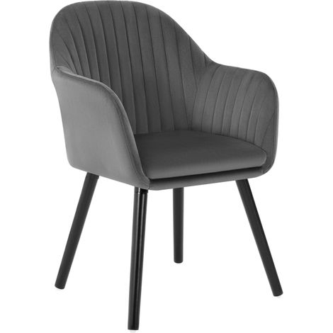 Woltu – Chaise de salle à manger en velours gris foncé – Pieds en bois noir – Hauteur 81 cm – Confort optimal avec patins antidérapants (1/4)