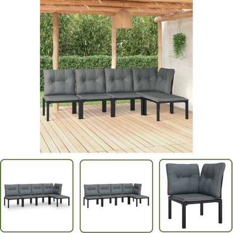 The Living Store 5-tlg. Garten-Lounge-Set Schwarz und Grau Poly Rattan - Gartengeräte - Gartenmöbel - Loungesessel - Outdoor Möbel - Rattanmöbel (1/5)