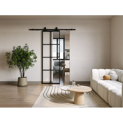 Porte coulissante avec système en applique - aluminium et verre trempé - H205 x L73 cm - WILDEN II