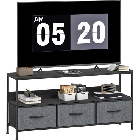Black TV Stand Cabinet with Three Foldable Drawers for Organized Entertainment Storage