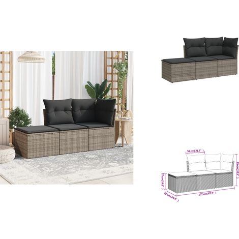 3-tlg. Garten-Sofagarnitur mit Kissen Grau Poly Rattan - Gartenmöbel - Sofa Set - Rattan Möbel - Outdoor Möbel - Lounge Set (1/3)