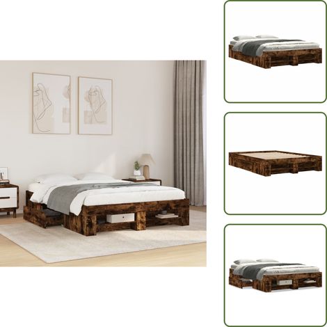 Somier de láminas - vidaXL Estructura de cama sin colchón madera roble ahumado 120x200 cm - Cama de madera