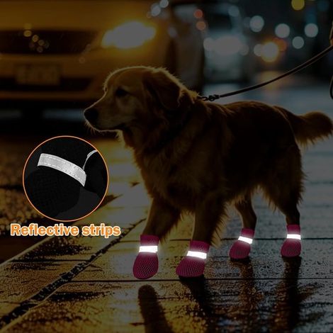Conjunto de ocho zapatos protectores para perros，zapatos de verano para perros，transpirables y cómodos，rosa rojo + naranja (1/5)
