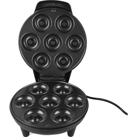 Mini machine à donuts 1200 W, 7 trous, revêtement antiadhésif, prise US 110 V, noir. Idéale pour le petit-déjeuner, les desserts et les en-cas. (1/5)