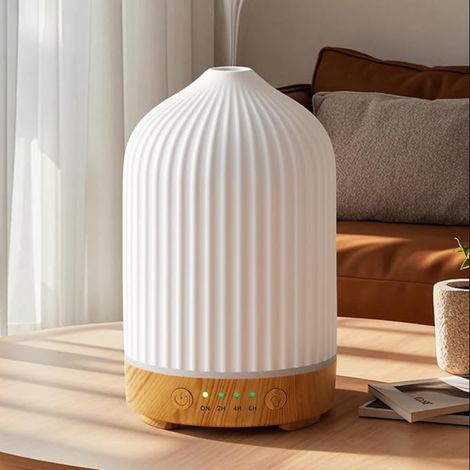 Diffuseur d'huiles essentielles pour aromathérapie à Domicile aromatiques électrique à ultrasons en céramique de avec arrêt Automatique/ minuteries/ veilleuses LED (1/5)