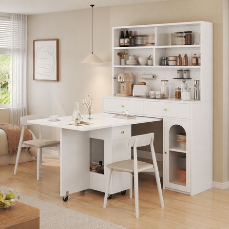 Set mobile cucina con tavolo pieghevole MDF bianco OKMYHOME