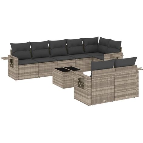 vidaXL Set Divano da Giardino 9pz con Cuscini Grigio Chiaro Polyrattan (1/3)