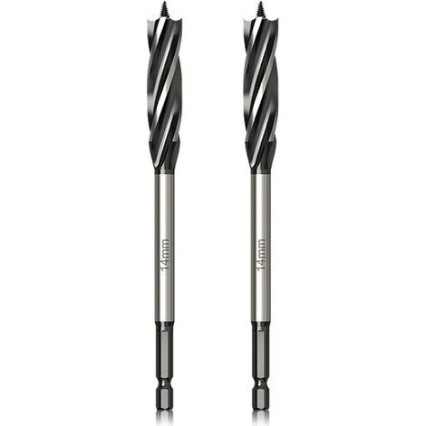 Professionelles Holzbohrer-Set, 14 mm x 165 mm x 2 Stück, Spiralbohrer mit selbstvorschiebender Zentrierspitze, 1/4-Zoll-Sechskantschaftbohrer für die Holzbearbeitung (1/4)