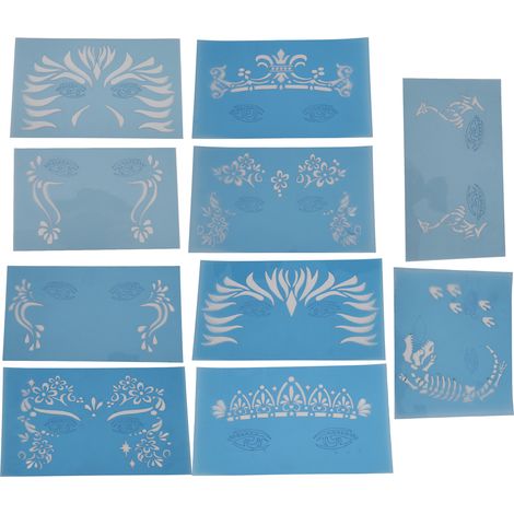 Pochoirs de maquillage pour le visage en PET (10 feuilles) - Modèles de maquillage pour Halloween et spectacles de scène (1/5)
