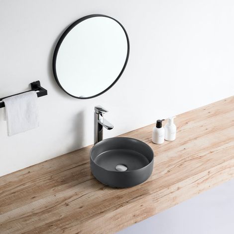 Lavabo da appoggio rotondo in ceramica MENDOZA grigio antracite opaco Ø36 cm