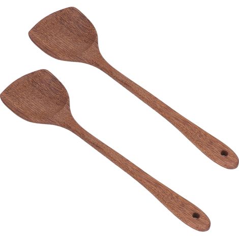 Zweiteiliger Holzspatel, Küchenhelfer mit langem Griff und Aufhängeöse, zum Mischen und Rühren, 38,5 cm (1/5)