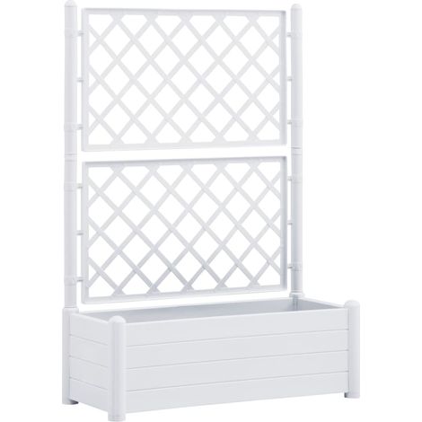 Jardinera con enrejado 100 x 43 x 142 cm plantas de jardín flores PP blanco 020000809 (1/5)