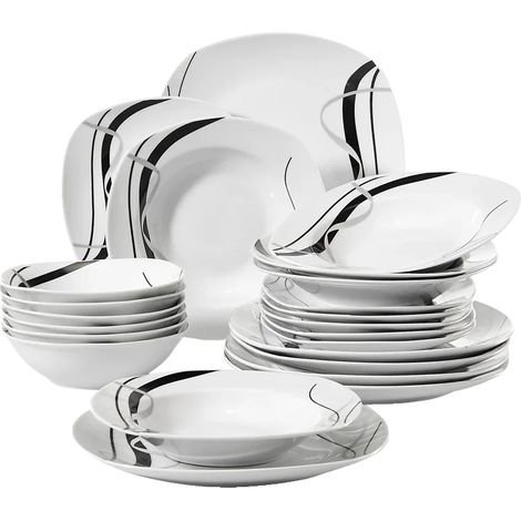 Ensemble de vaisselle, porcelaine, compatible lave-vaisselle, 24pcs (1/5)