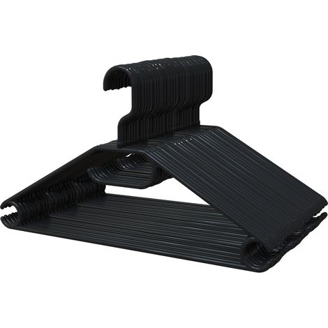 Cintres en Plastique Recyclé 100%, Lot de 30, Noirs - Crochet Rotatif à 360º, Gain de Place, Support pour Accessoires et Crochets pour Robes, Fabriqués en Espagne (1/5)