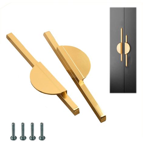 2 Pièces Poignées D'armoire Or en Demi-Cercle, 160mm Poignée Meuble, Cuisine, avec Vis, pour Armoire, Commode, Penderie (1/5)
