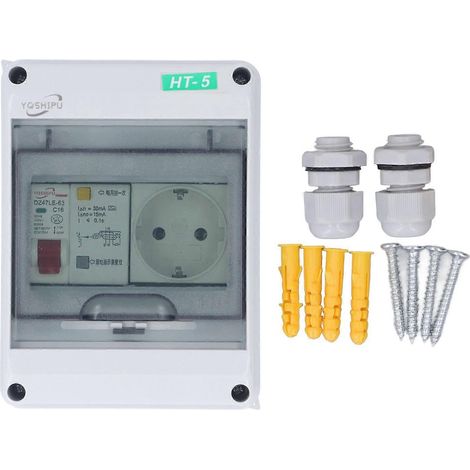 Wasserdichter Sicherungskasten mit 2 EU-Steckdosen (250 V AC) und Leitungsschutzschalter (LS/RCB).