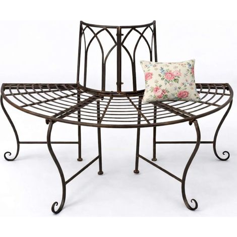DanDiBo Banc d'arbre Métal Résistant aux intempéries Marron 127 cm 3 places semi-circulaire 121071 Banc de jardin avec dossier Banc rond (1/5)