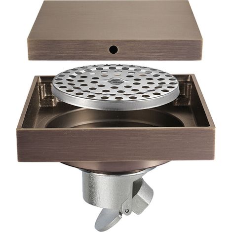 Siphon de Sol Déodorant en Cuivre Pur – Couvercle Invisible Carré, Filtre Amovible, Pour Caniveau Douche Bronze Vert