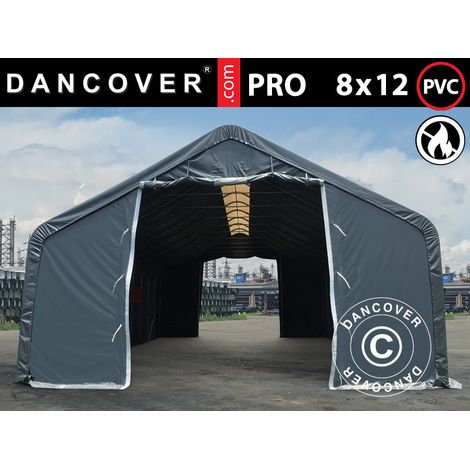 Capannone tenda PRO 8x12x5,2m PVC con pannello centrale, Grigio - Dancover