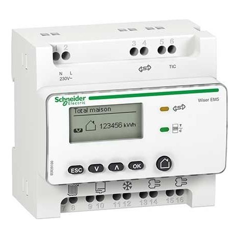 Schneider Electric – Compteur d'énergie Wiser EM5 + 5TC – 5 capteurs EER39200 – Mesure précise consommation – Surveillance en temps réel via application mobile