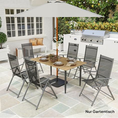 Table de jardin 150x90 cm en métal brun, avec trou de parasol pour terrasse FLORAGRACE (1/5)