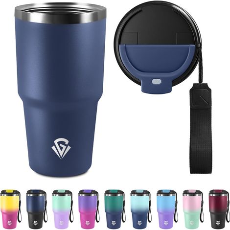 Mug Isotherme 600ml 20oz, Tasse à café Double Paroi, Thermo Café Réutilisable Acier Inoxydable 304, sans BPA, Tumbler Gobelet Isotherme pour École, Sport, Bureau, Gym, Yoga, Camping, Randonnée (1/5)