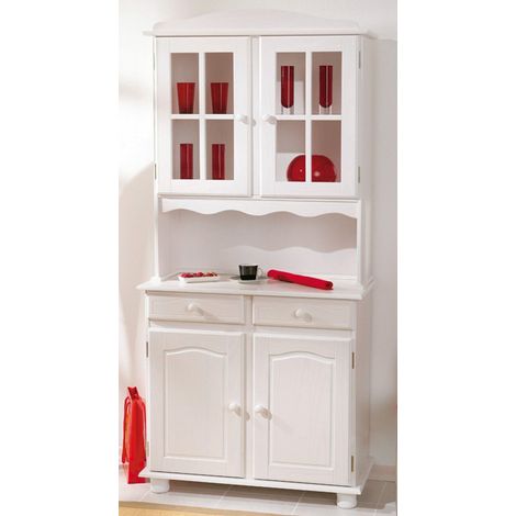 Bahut vaisselier de 2 portes VALENCIA en pin colors blanc, 43 x 88 x 198 cm -PEGANE-