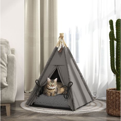 Cuccia per animali 60x60x76 cm, cuscino morbido, base antiscivolo, struttura in legno, poliestere grigio (1/5)