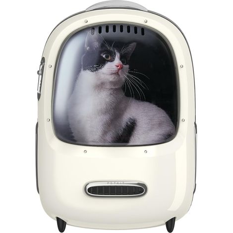 PETKIT Rucksäcke für Hunde & Katzen-Rucksack, Eingebauter Lüfter und LED-Licht für geräumige Belüftung und geringes Gewicht. (Milchig)